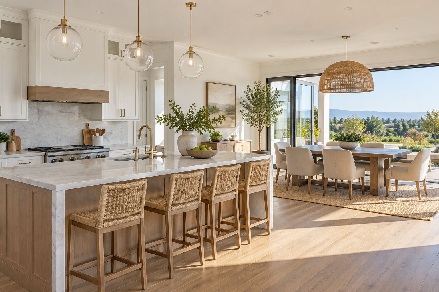 A bright Southern California home interior, illustrative